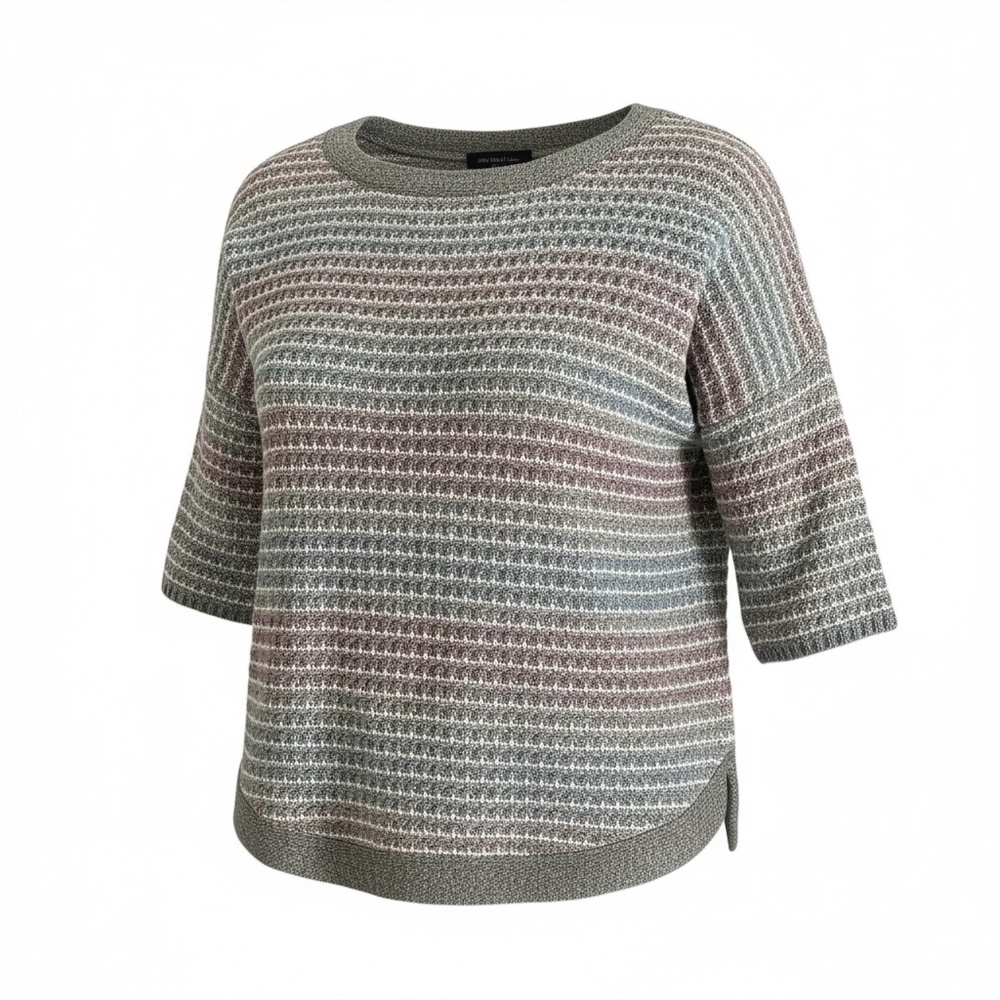 DRESS BARN SUNDAY Sweater Gray Mauve Stripe Womens Large 3/4 Sleeves